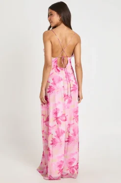 boohoo Robe Longue En Mousseline À Imprimé Floral Avec Détail De Volants<Femme Robes|Robes Longues