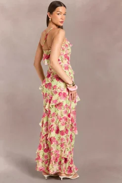 boohoo Robe Longue En Mousseline À Imprimé Floral Pastel Avec Détails À Volants<Femme Robes|Robe Invitée Mariage