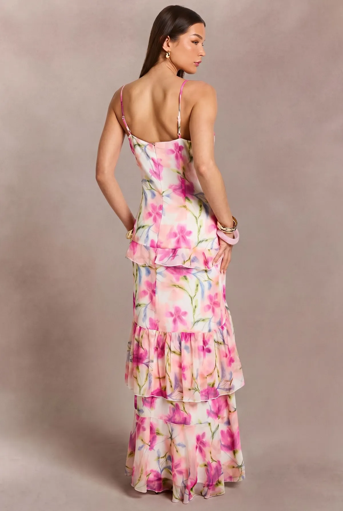 boohoo Robe Longue En Mousseline À Imprimé Fleuri Avec Détails À Volants<Femme Robes|Robe Invitée Mariage