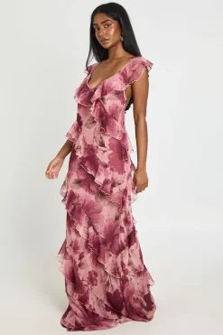 Robe Longue En Mousseline À Imprimé Floral Tonal Avec Détails De Volants