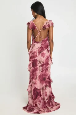 Robe Longue En Mousseline À Imprimé Floral Tonal Avec Détails De Volants