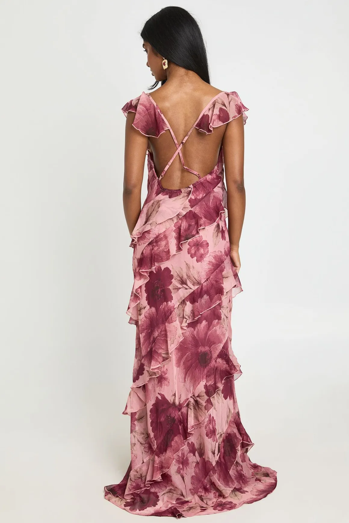 Robe Longue En Mousseline À Imprimé Floral Tonal Avec Détails De Volants