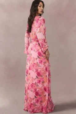 boohoo Robe Longue En Mousseline À Imprimé Floral Et Manches Volumineuses Pour Grande Taille<Femme Robes À Manches Longues|Robes