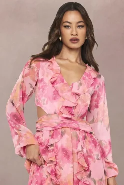 boohoo Robe Longue En Mousseline À Imprimé Floral Et Manches Volumineuses Pour Grande Taille<Femme Robes À Manches Longues|Robes
