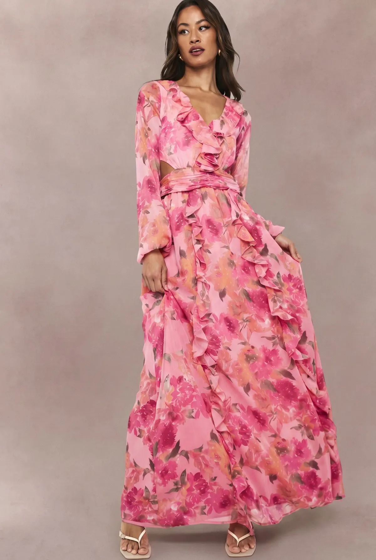 boohoo Robe Longue En Mousseline À Imprimé Floral Et Manches Volumineuses Pour Grande Taille<Femme Robes À Manches Longues|Robes
