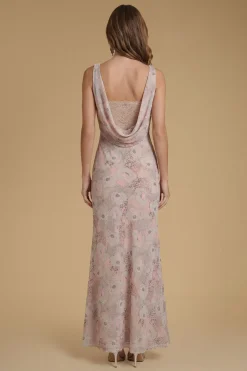 Robe Longue En Mousseline Imprimée Avec Dos Drapé En Dentelle