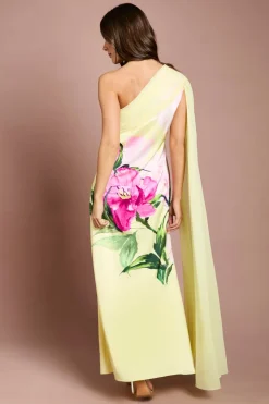 Robe Longue En Mousseline À Imprimé Positionné Et Épaule Dénudée