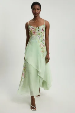 Robe Longue En Mousseline À Imprimé Floral Avec Bretelles