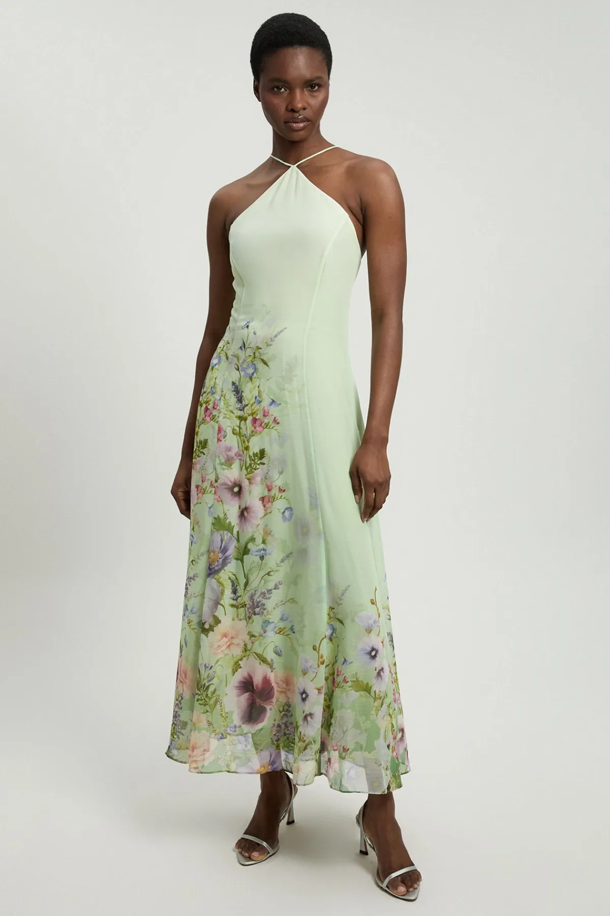 KarenMillen Robe Longue En Mousseline À Imprimé Floral Et Col Licou Petite<Femme Toutes Les Robes|Robes