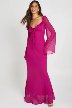 Robe Longue En Mousseline À Manches Évasées