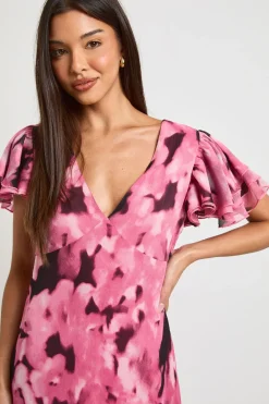 Robe Longue en Mousseline à Motifs Floraux Ton sur Ton