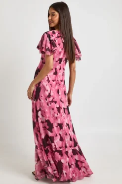 Robe Longue en Mousseline à Motifs Floraux Ton sur Ton