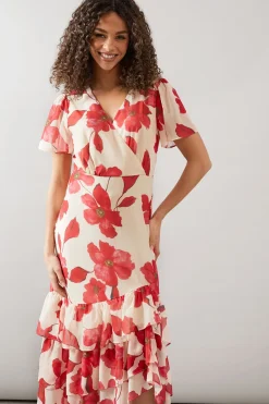 Wallis Robe Longue En Mousseline À Ourlet À Volants Floraux<Femme Robes Mi-Longues|Robes