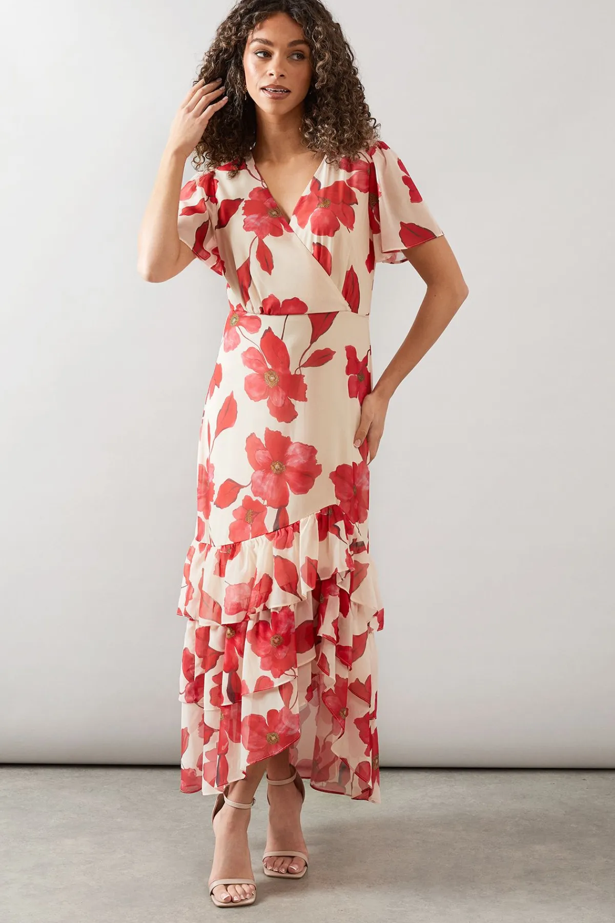 Wallis Robe Longue En Mousseline À Ourlet À Volants Floraux<Femme Robes Mi-Longues|Robes