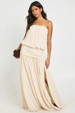 Robe Longue En Mousseline À Taille Basse Froncée Avec Bustier Bandeau Et Blouson