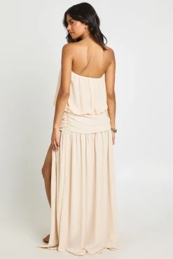 Robe Longue En Mousseline À Taille Basse Froncée Avec Bustier Bandeau Et Blouson