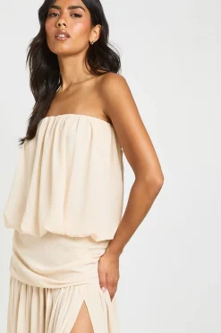 Robe Longue En Mousseline À Taille Basse Froncée Avec Bustier Bandeau Et Blouson