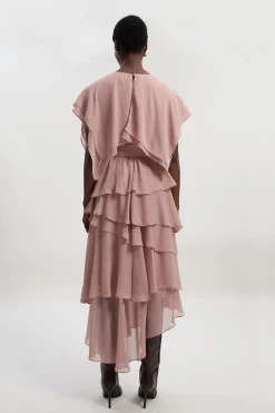 KarenMillen Robe longue en mousseline tissée avec détails à volants<Femme Robes Bal De Promo|Robes