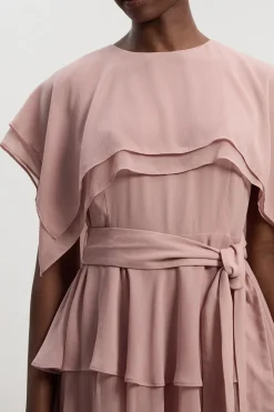 KarenMillen Robe longue en mousseline tissée avec détails à volants<Femme Robes Bal De Promo|Robes