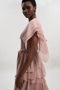 KarenMillen Robe longue en mousseline tissée avec détails à volants<Femme Robes Bal De Promo|Robes