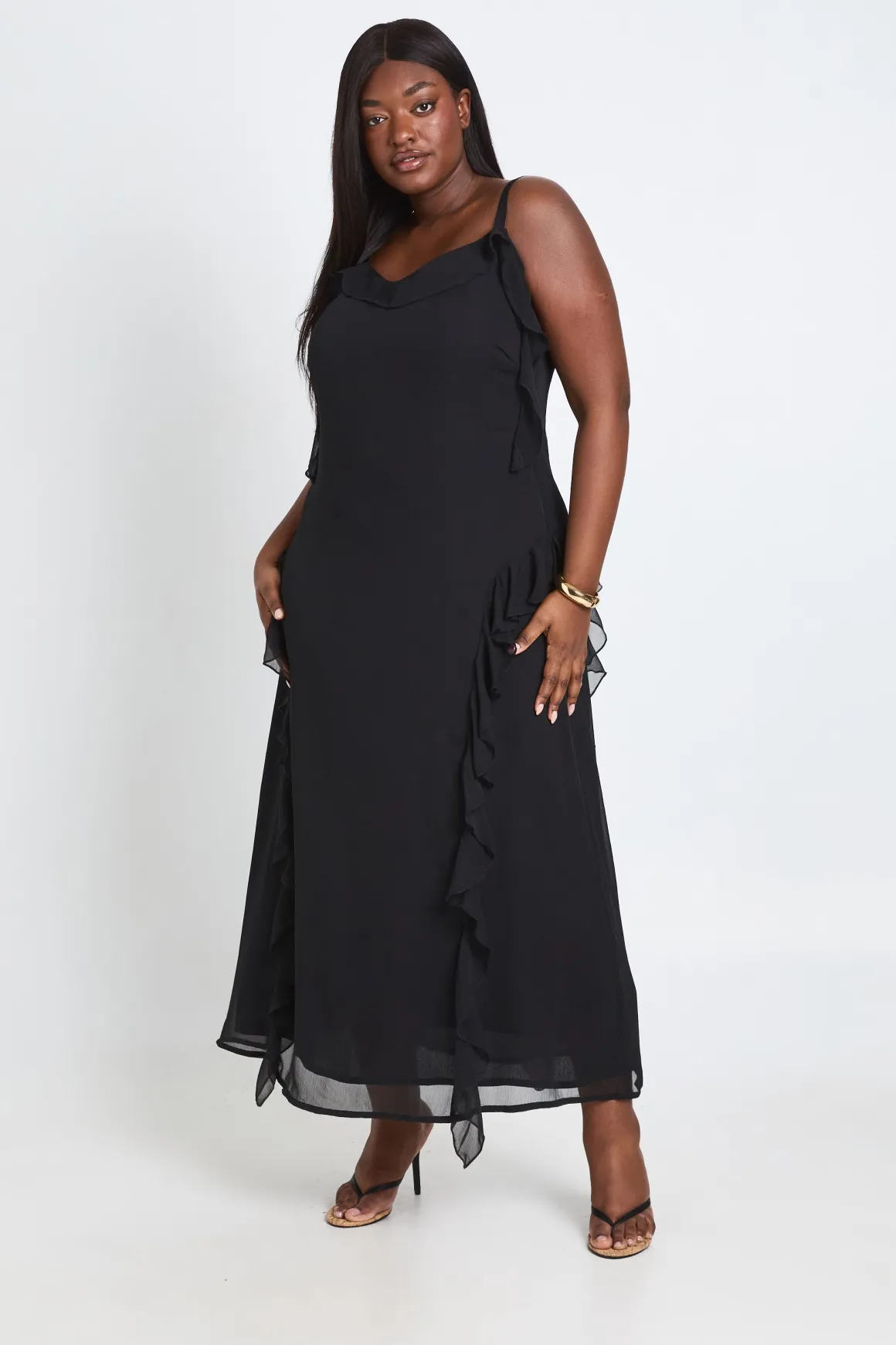 Robe Longue En Mousseline À Volants Grande Taille