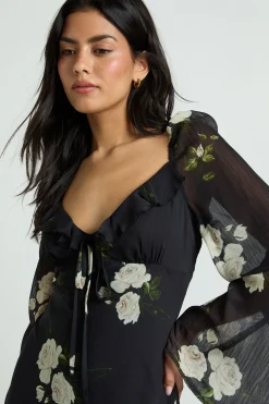 Robe Longue En Mousseline À Volants Motif Fleuri