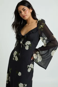Robe Longue En Mousseline À Volants Motif Fleuri