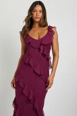 Robe Longue En Mousseline À Volants Et Bretelles