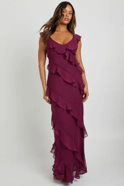 Robe Longue En Mousseline À Volants Et Bretelles