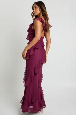 Robe Longue En Mousseline À Volants Et Bretelles