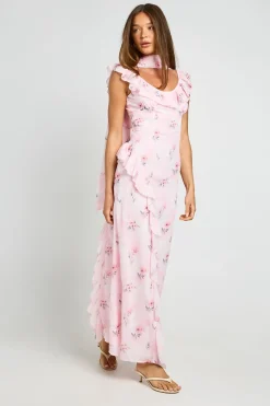 Robe Longue En Mousseline À Volants Avec Foulard