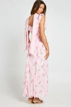 Robe Longue En Mousseline À Volants Avec Foulard