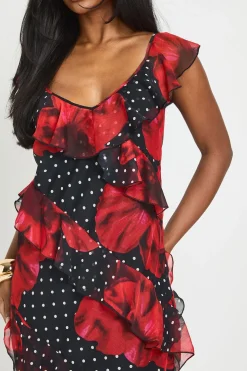 Robe Longue En Mousseline À Volants À Pois Et Motifs Floraux