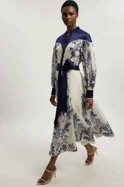 Robe Longue En Organdi Et Satin À Imprimé Foulard