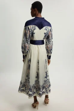 Robe Longue En Organdi Et Satin À Imprimé Foulard