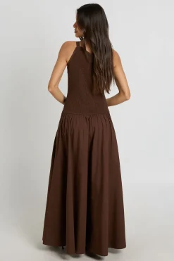 boohoo Robe Longue En Popeline Avec Corsage Froncé Et Encolure Asymétrique<Femme Robes Patineuses|Robes