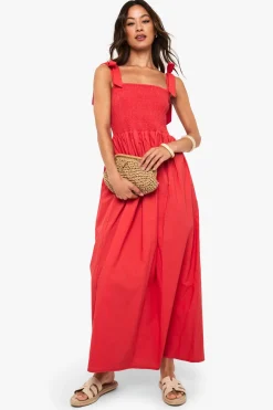 Robe Longue En Popeline À Bretelles Nouées Et Fronces Pour Grande Taille
