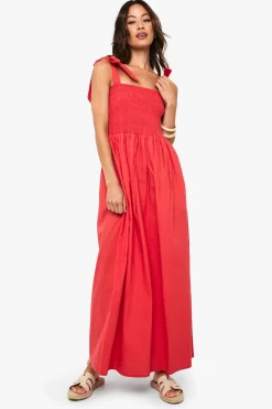 Robe Longue En Popeline À Bretelles Nouées Et Fronces Pour Grande Taille