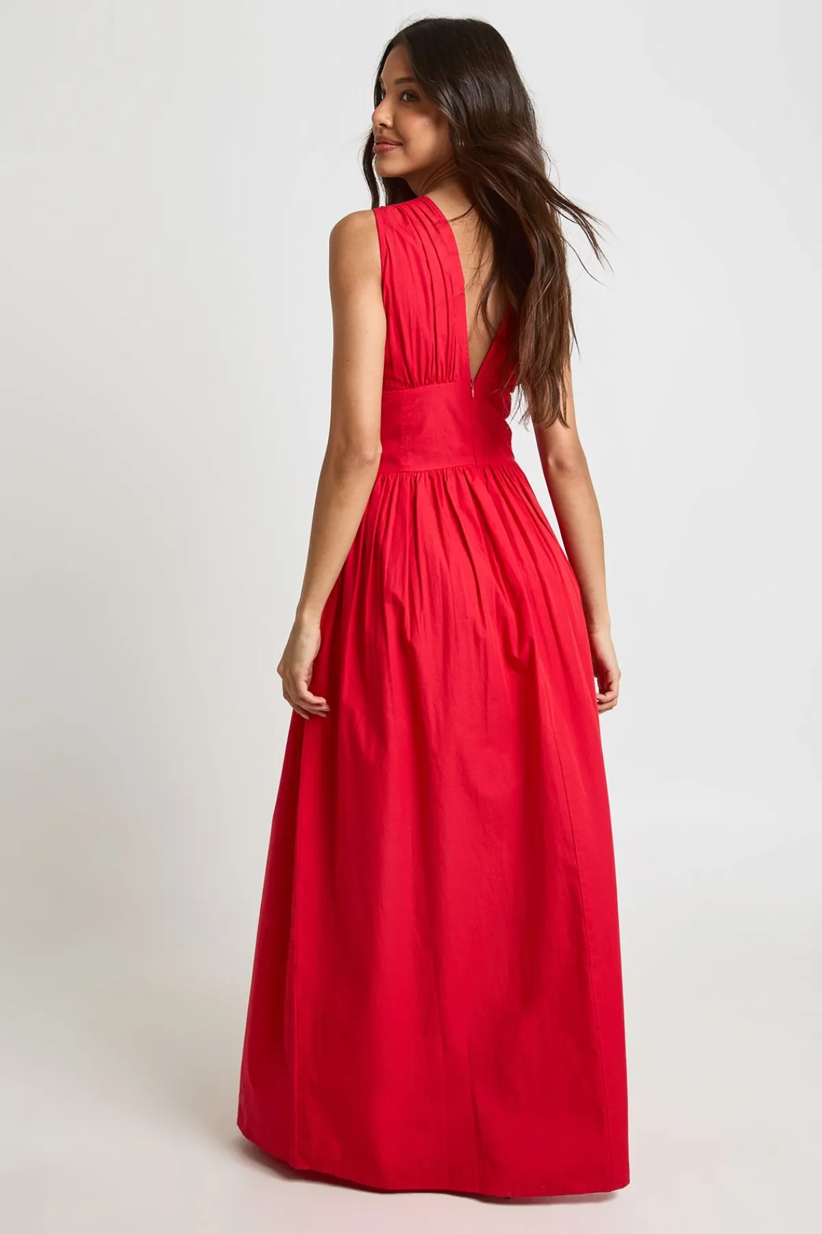 boohoo Robe Longue En Popeline De Coton Avec Décolleté Plongeant Et Taille Cintrée<Femme Robes Bal De Promo|Robes Patineuses