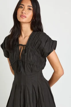 Robe Longue En Popeline De Coton Avec Détail Froncé Et Liens À La Taille
