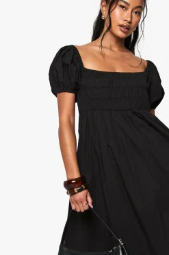 boohoo Robe Longue En Popeline De Coton À Manches Bouffantes<Femme Robes Bohème|Robes