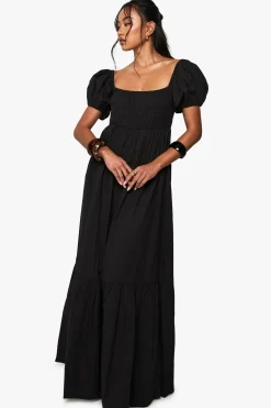 boohoo Robe Longue En Popeline De Coton À Manches Bouffantes<Femme Robes Bohème|Robes