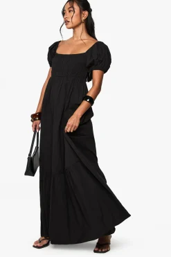 boohoo Robe Longue En Popeline De Coton À Manches Bouffantes<Femme Robes Bohème|Robes