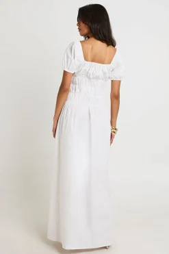 boohoo Robe Longue En Popeline De Coton À Corsage Froncé Et Manches Bouffantes<Femme Robes Patineuses|Robes
