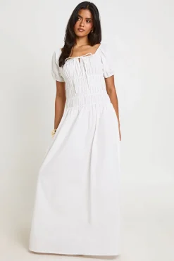 boohoo Robe Longue En Popeline De Coton À Corsage Froncé Et Manches Bouffantes<Femme Robes Patineuses|Robes