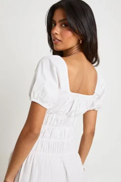 boohoo Robe Longue En Popeline De Coton À Corsage Froncé Et Manches Bouffantes<Femme Robes Patineuses|Robes