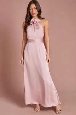 Robe Longue En Satin Avec Corsage 3D Et Détail Drapé