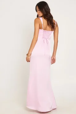 boohoo Robe Longue En Satin Avec Détail Corset Et Foulard De Cou<Femme Robes Corset|Robes Demoiselles D'Honneur