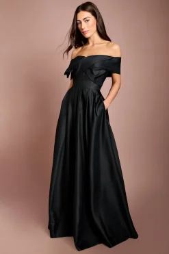 Robe Longue En Satin Bardot À Détails Origami