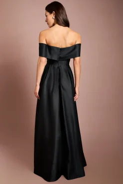 Robe Longue En Satin Bardot À Détails Origami